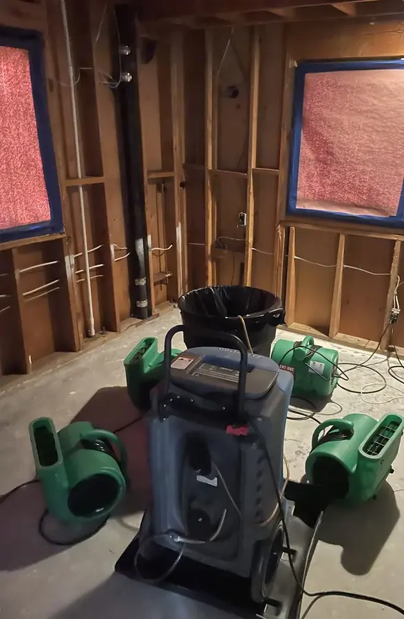 Burst pipe water damage being dried in a Williamstown, NJ home